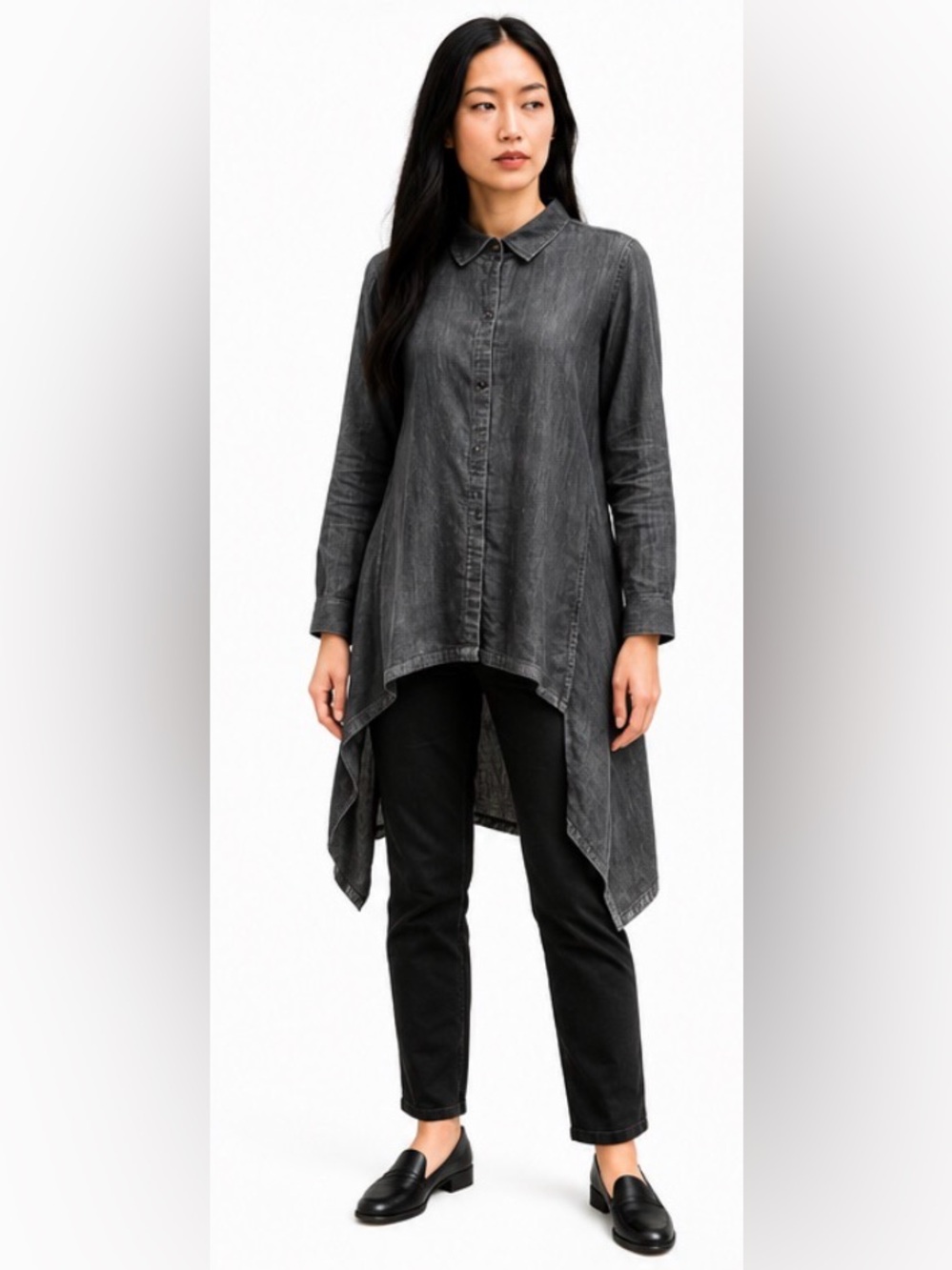 Nicholas K NWT S-317D Black Cotton Hi-Low Tunic Shirt Large